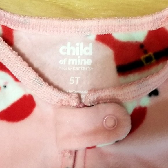 Child of Mine Santa Pink Footed Zip Pajamas 5T - Picture 3 of 4